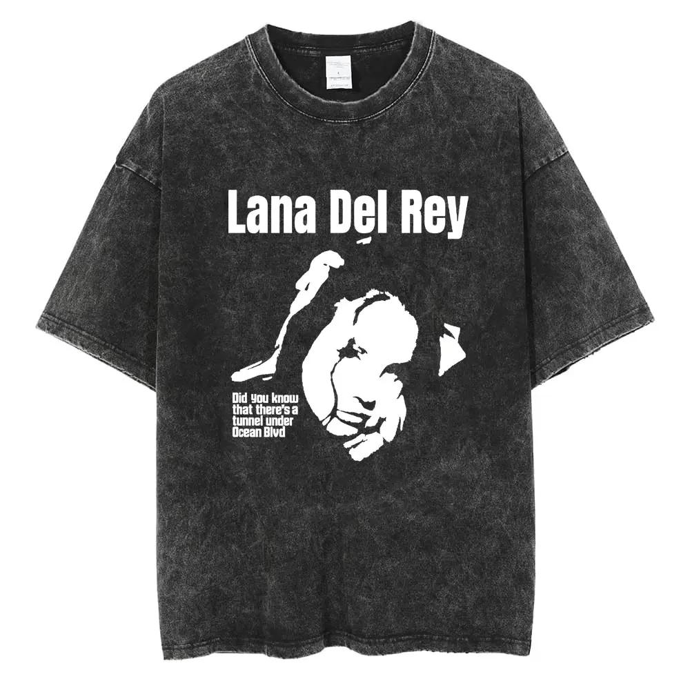 S Maglietta Lavata di Lana Del Rey Harajuku Uomo Donna Retro Manica Corta T-shirt alla Moda Cotone Oversize Streetwear