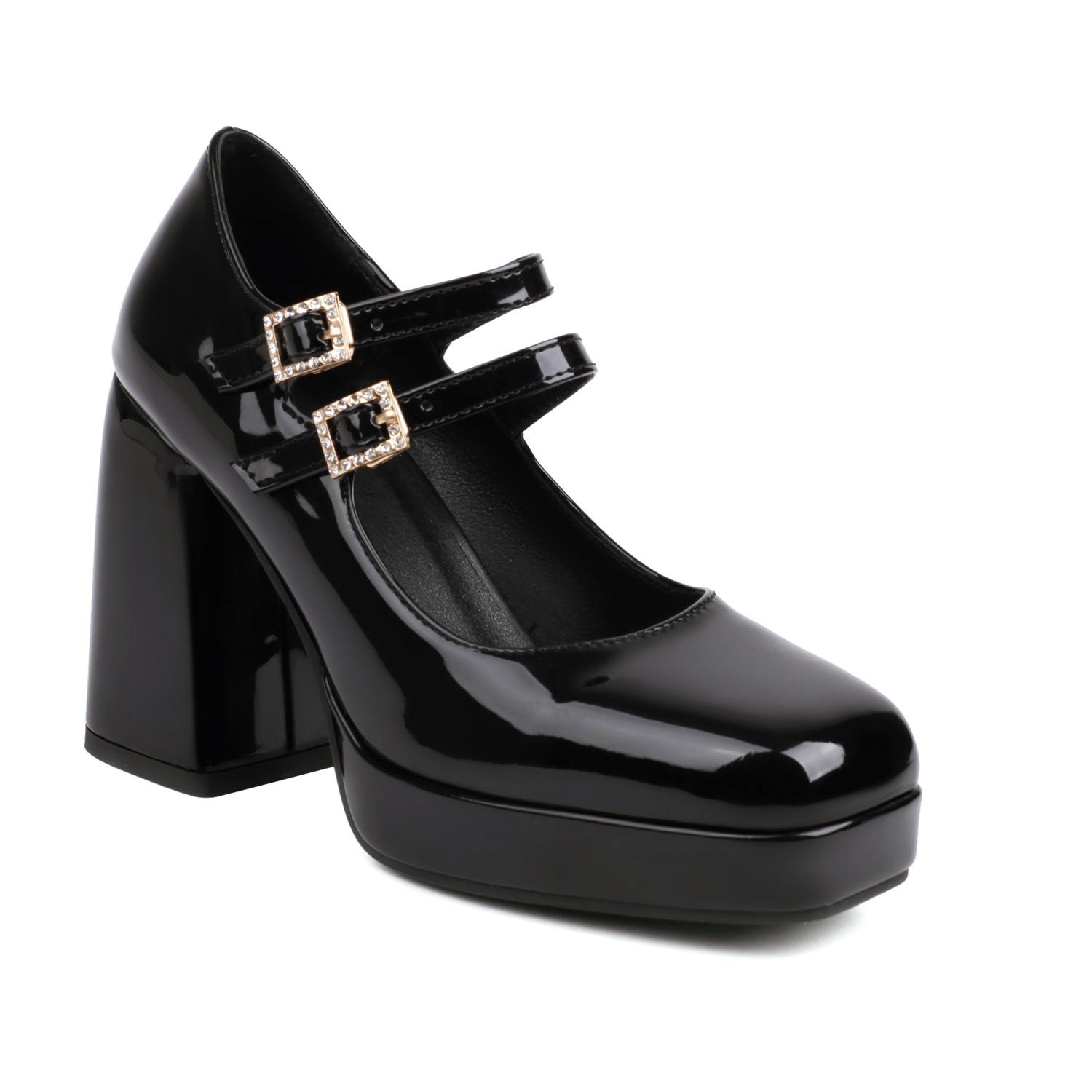 

8. Женские туфли на высоком каблуке, однотонные, простые, непромокаемые, на платформе, на толстом каблуке, с неглубоким носком, туфли большого размера, обувь для четырех сезонов 34 чёрный