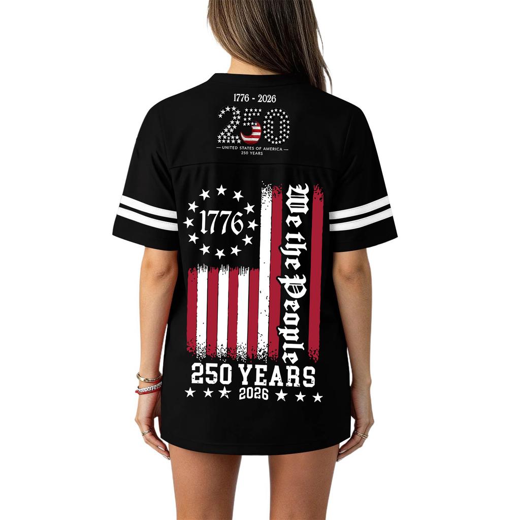 Women V Neck Casual Loose Fit Sports Jersey Top with 250th Anniversary Print Short Sleeve Independence Day Shirt