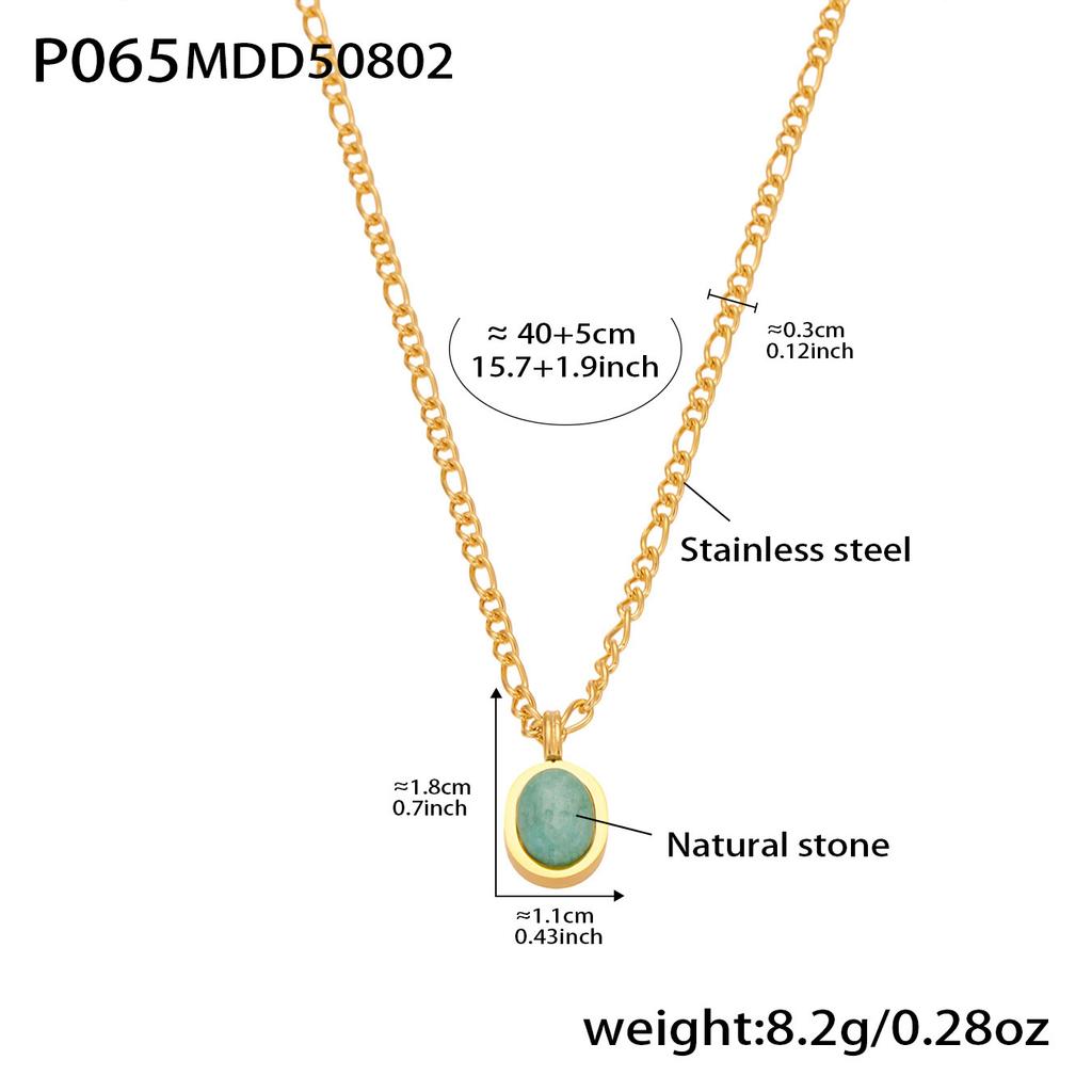 Natural Turquoise Oval Pendant Stacked Collarbone Chain Oiled Checkerboard Pattern Bag 18K Gold Plating Stainless Steel Necklace