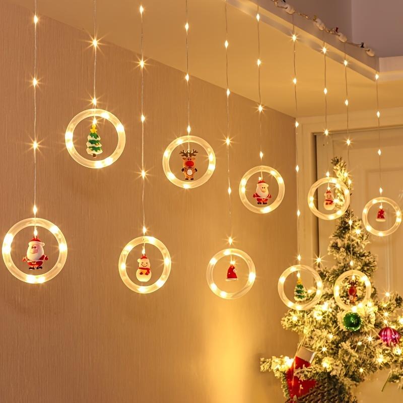 high qualityLED Christmas Curtain Lights with Santa Claus & Classic -in/- String Lights Suitable for Indoor Room Window Holiday Decorations -