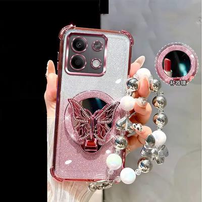 Mirror Shockproof Glitter Magnetic Case for Motorola MOTO Edge 60 50 Edge60 Fusion Pro Neo Butterfly Phone Holder Bracelet Cover