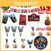 Suprimentos vibrantes para festa temática Roblox para celebrações de aniversário de crianças com banners e toppers de bolo