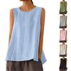 Female Summer Oversized Solid Color Retro Casual Linen Solid Color Sleeveless Round Neck Soft and Breathable Top Vest
