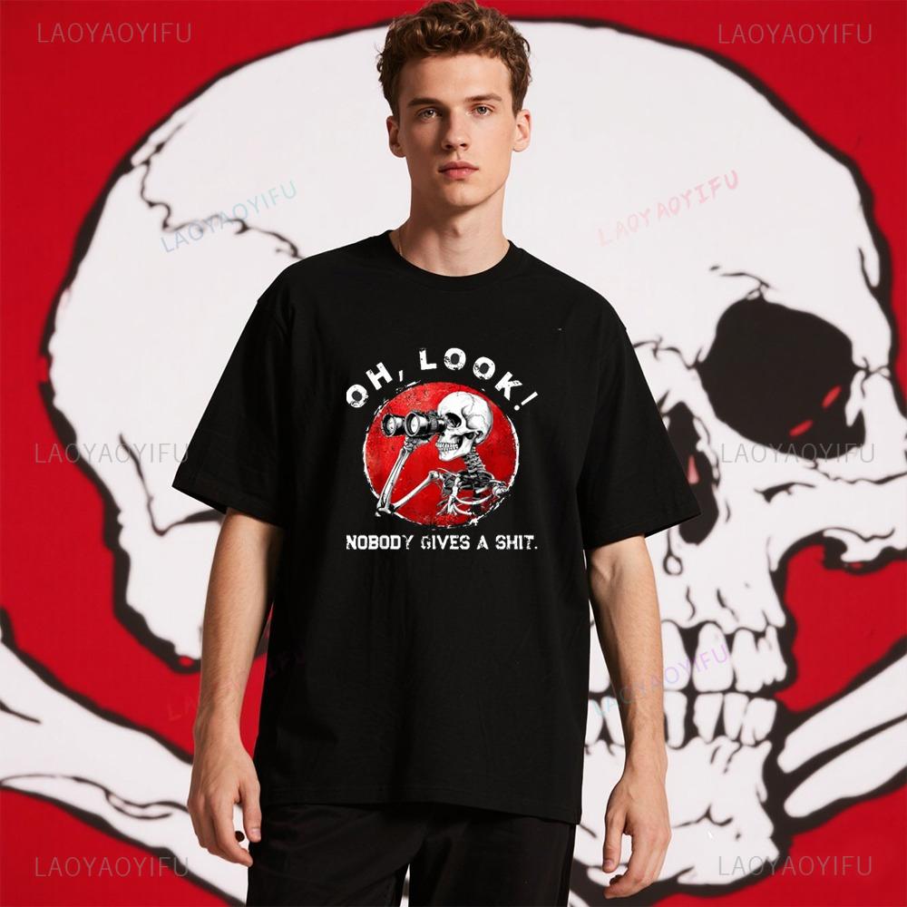 Skeleton Oh Look Nobody Printed T Shirt Tops Halloween Skeleton Man Tops Tee Shirt Unisex High Quality Cotton Shortsleev
