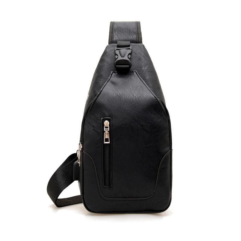 Simple and Fashionable Casual Solid Color PU Multifunctional USB Charging Zipper Man's Chest Bag Crossbody Bag for Commuting