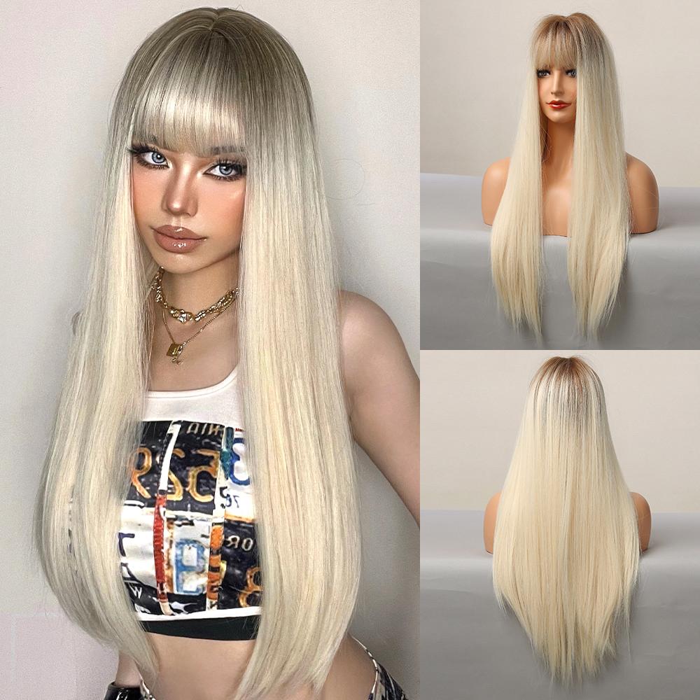 Czarne Różowe Pasemka Peruki dla Kobiet Długa Prosta Syntetyczna Peruka z Włosów Różowa Kolorowa Cosplay Włókno Sztuczne Włosy na Imprezę Lolita Użytek