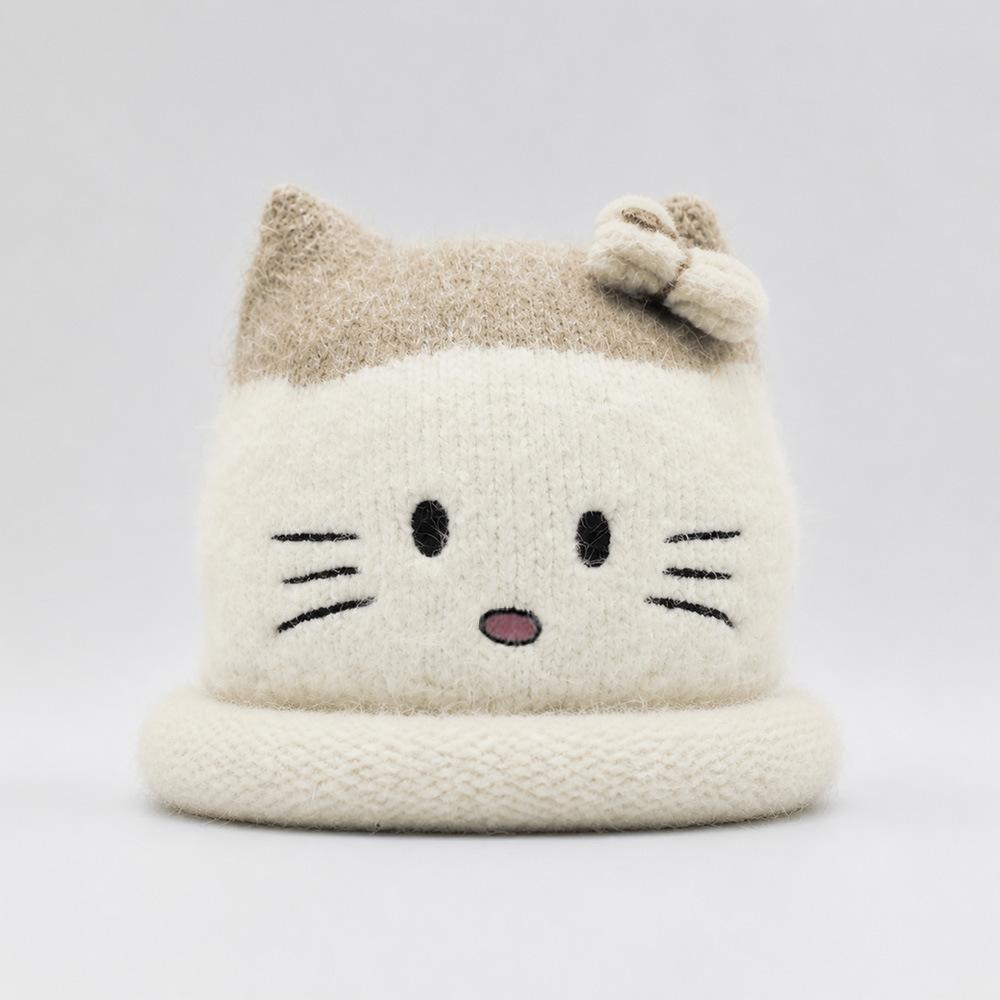 Winter hat women's fleece thickened soft wool hat adult cute cat ears warm ear protector knitted hat