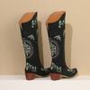 Cowgirl Westernstiefel Damen Stickerei Cowboy Stiefel für weite Wade 2024 Klobige Mittelhohe Absätze Schuhe 4 Jahreszeiten Reißverschluss PU Schuhe