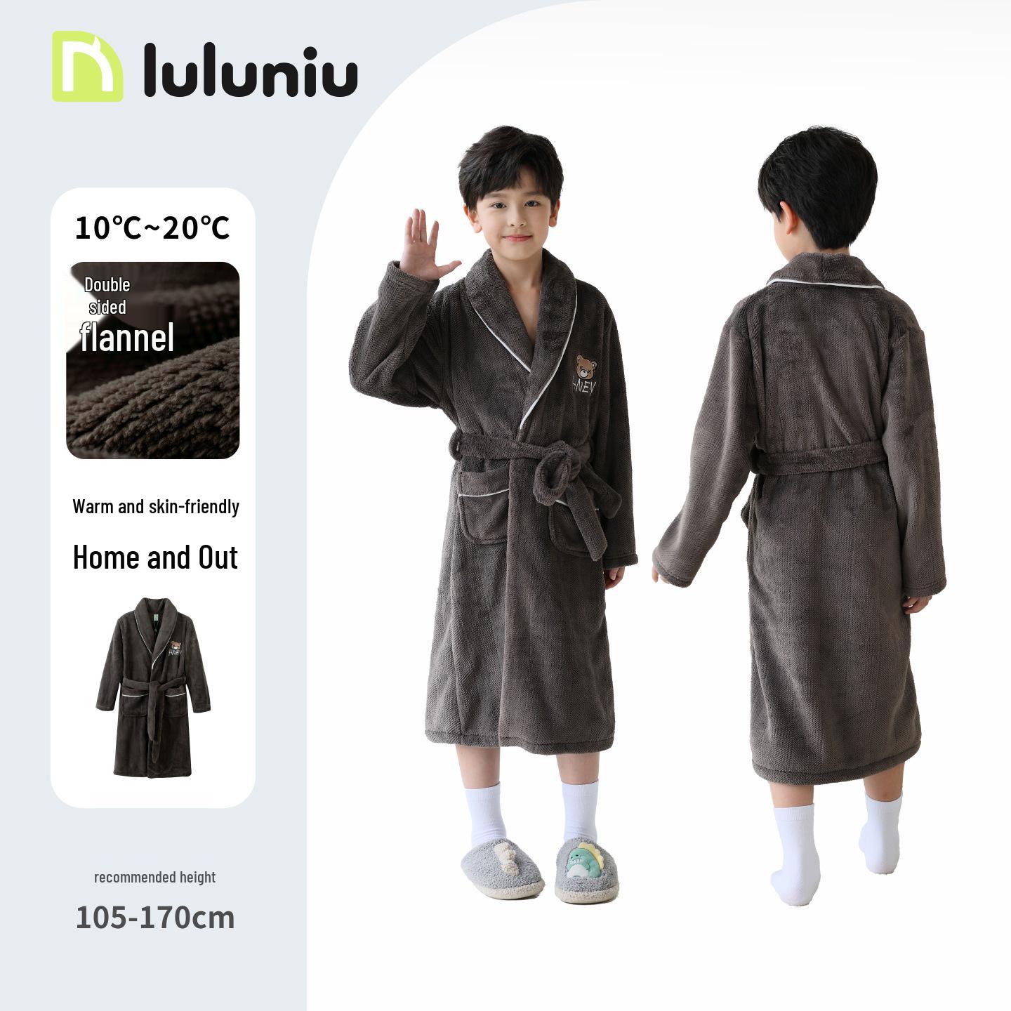 

Пижама из фланели для мальчиков Lulu Niu - Теплый коралловый флис, осенне-зимний халат для детей среднего и старшего возраста 110cm (8, height 105-115)