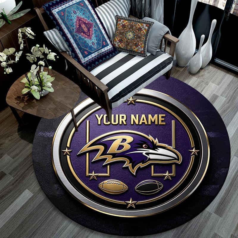 Custom Name,Baltimore Ravens pattern round rug,Carpet Rug for Living Room Bedroom Playroom ,Non-slip Floor Mat,Holiday Gifts and Birthday Gifts.