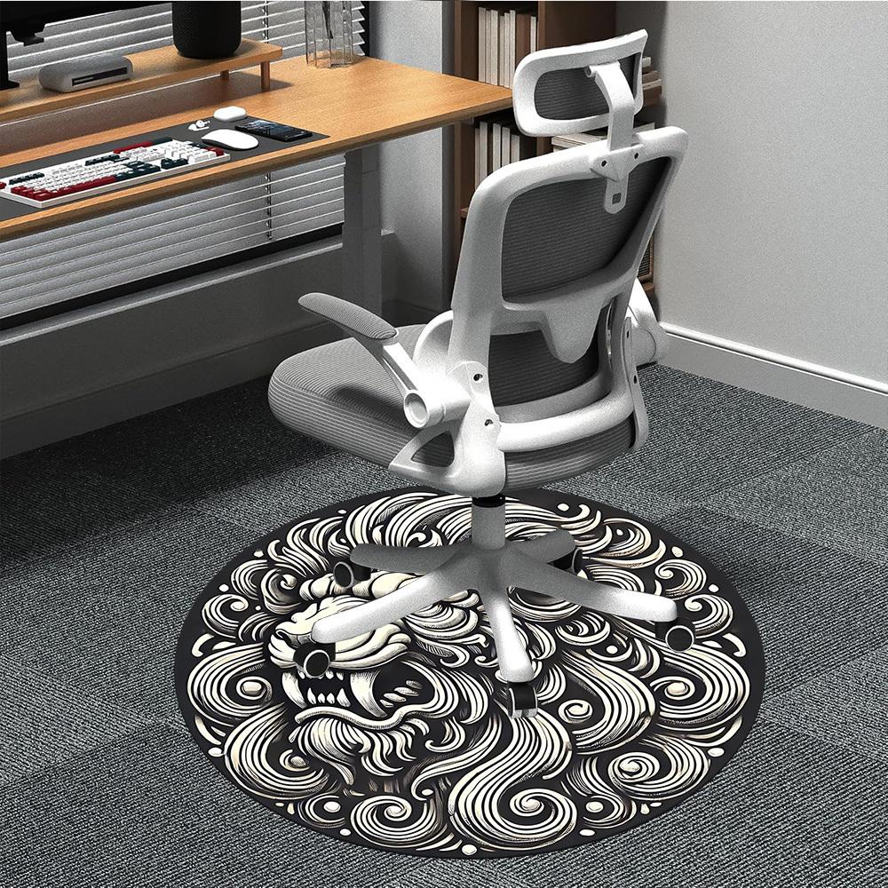 1PC Lion Head Ornament Office Round Rug, Non slip, Soft and Durable Office Rug for Interior Decoration, Perfect for Office 80cm