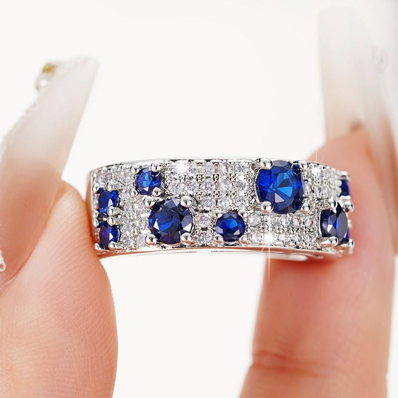 Newly Women Rings Blue/Crystal Cubic Zircon Silver Color Rings for Wedding Engagement Party Modern Fashion Female Jewelry