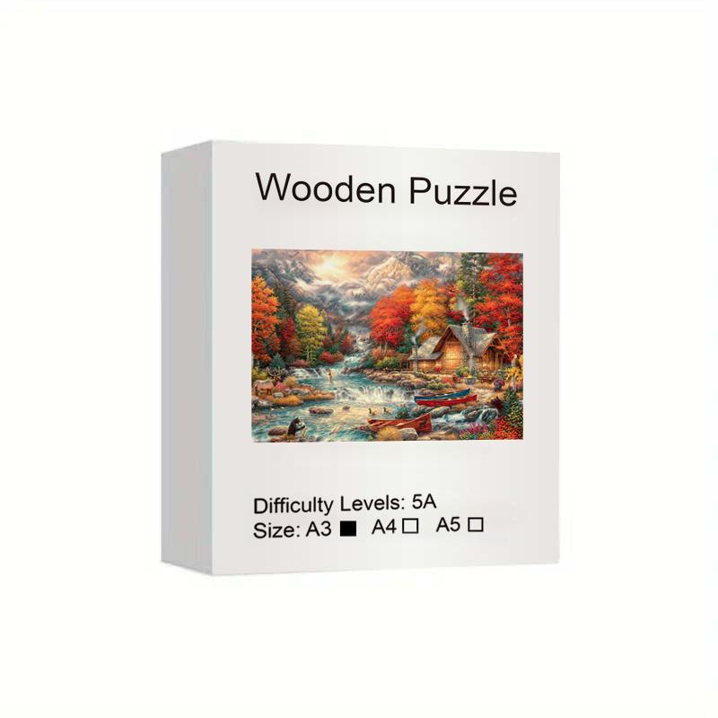 Autumn Mountains Wooden Jigsaw Puzzle Toys, Irregular Animal Shaped Pieces, Best Gift for Christmas and Thanksgiving