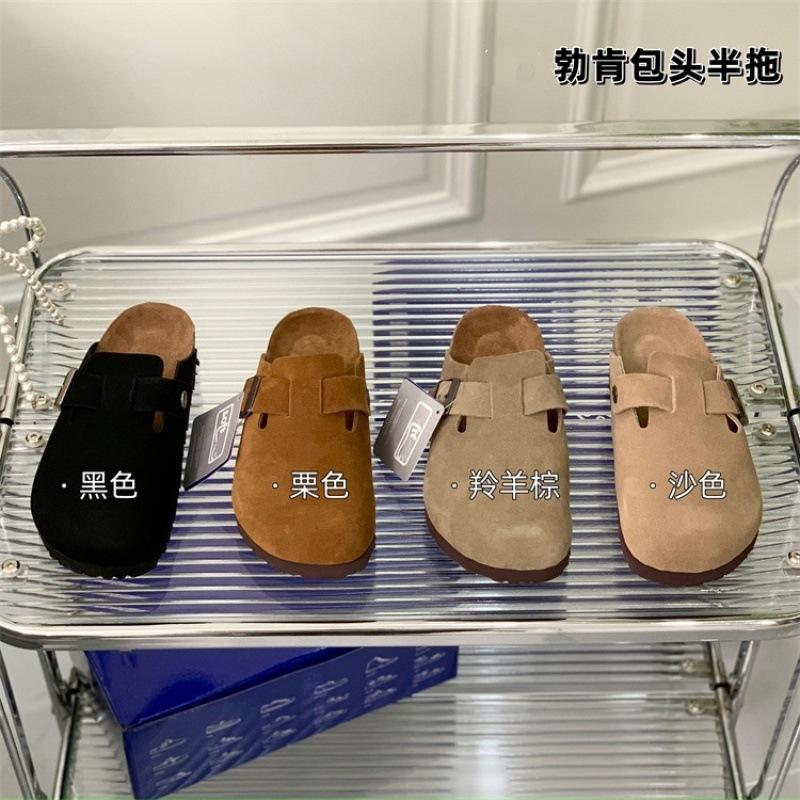Vintage Boken Semi-drag 2025 Autumn New Suede Cork Flat-soled Muller Shoes Bag Head Slippers Boken Shoes Outside