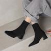 Krazing Pot Microfiber Flock Square Toe Winter Thick High Heels Fashion Boots Women Size 42 Elegant Patch Work Ankle Boots