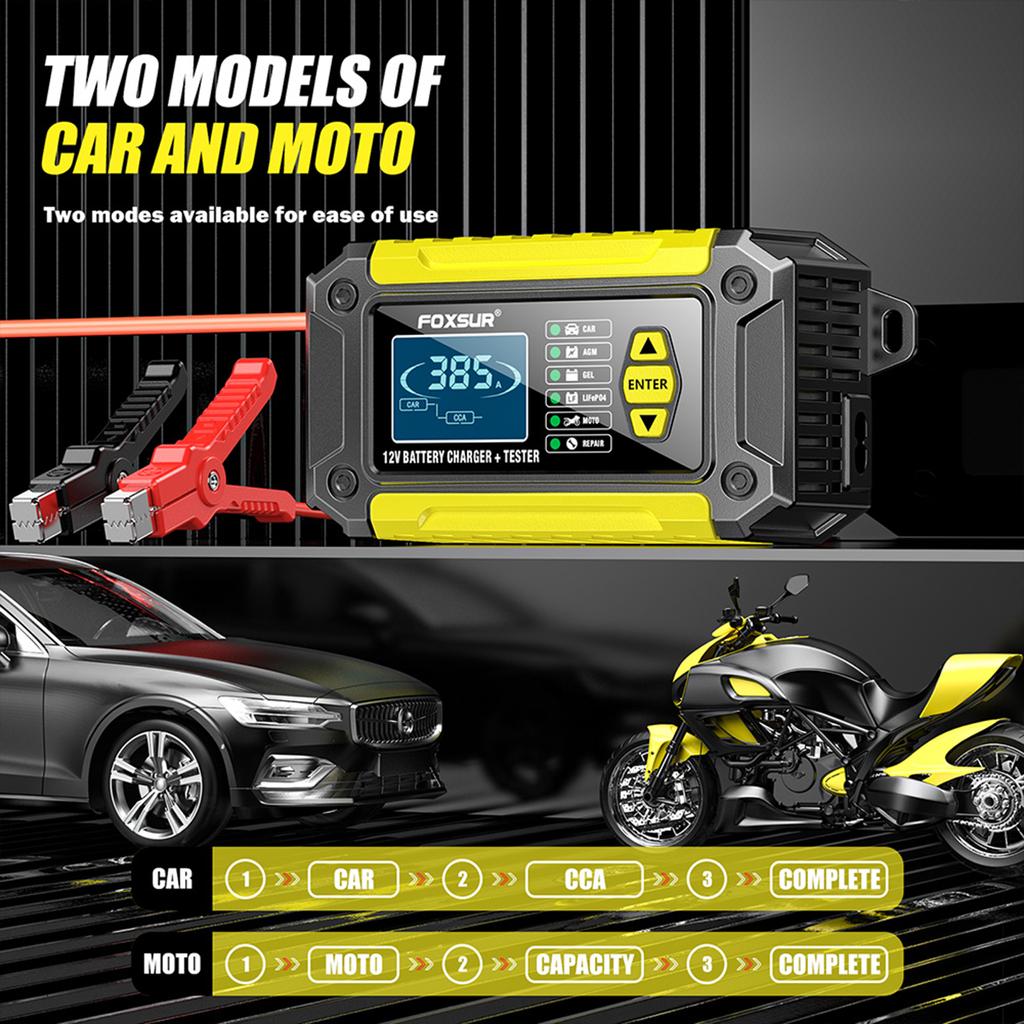 FOXSUR 12V 6-Amp Battery Charger&Tester for Motorcycle Car