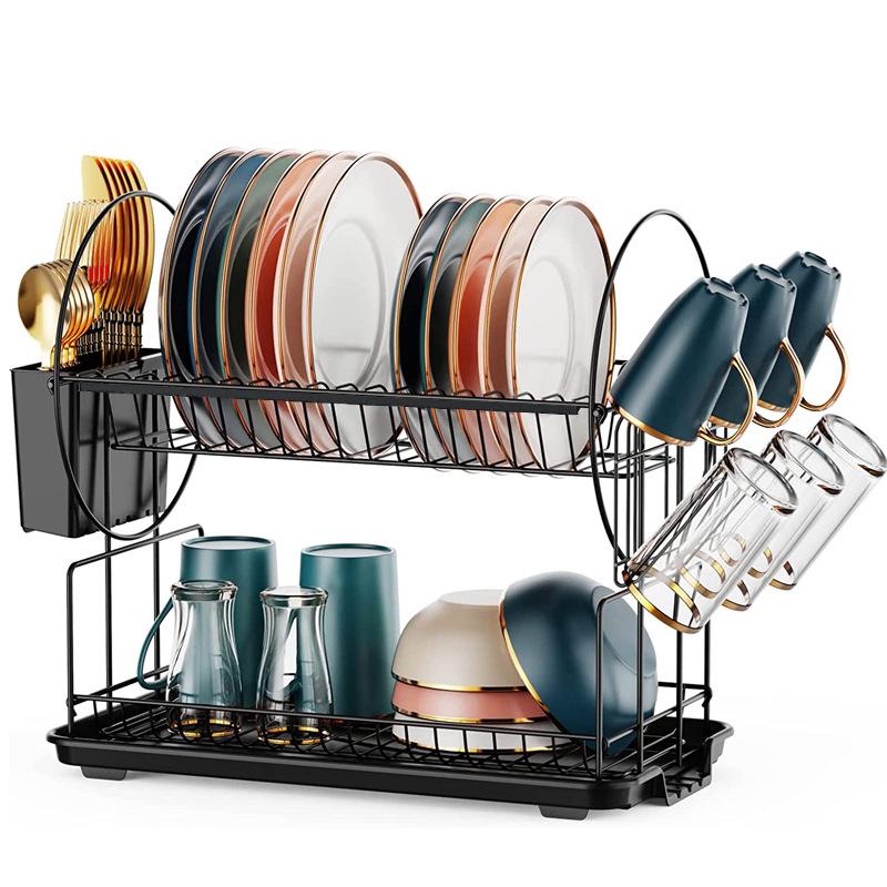 Double-Layer Kitchen Dish Rack with Large Capacity Drip Tray