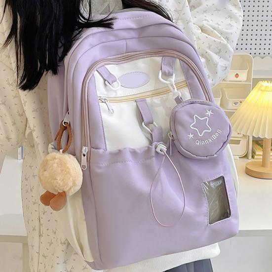 Jenter Ryggsekk Skoleryggsekk med Campus ID-vindu Snøring Frontlomme Skolesekk med Avtakbar Mini-pung for Reise Gate Høyskole