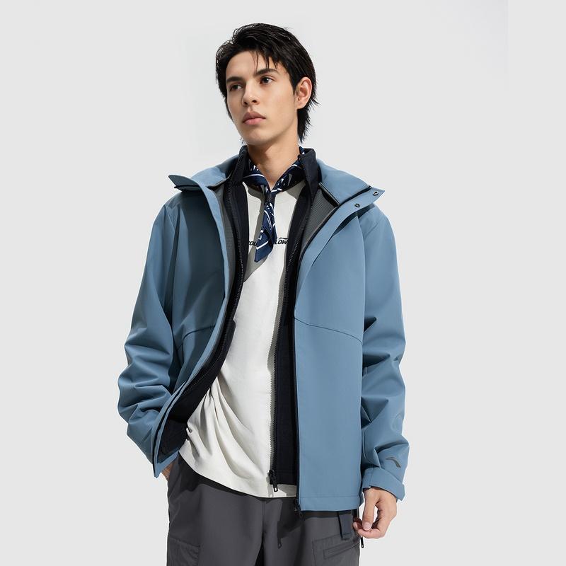 Li Ning Outdoor CF Shell Three-In-One Fleece Waterproof Windproof Breathable Durable Warm Jacket Unisex Jacket Crown-Blue AWBV077-6