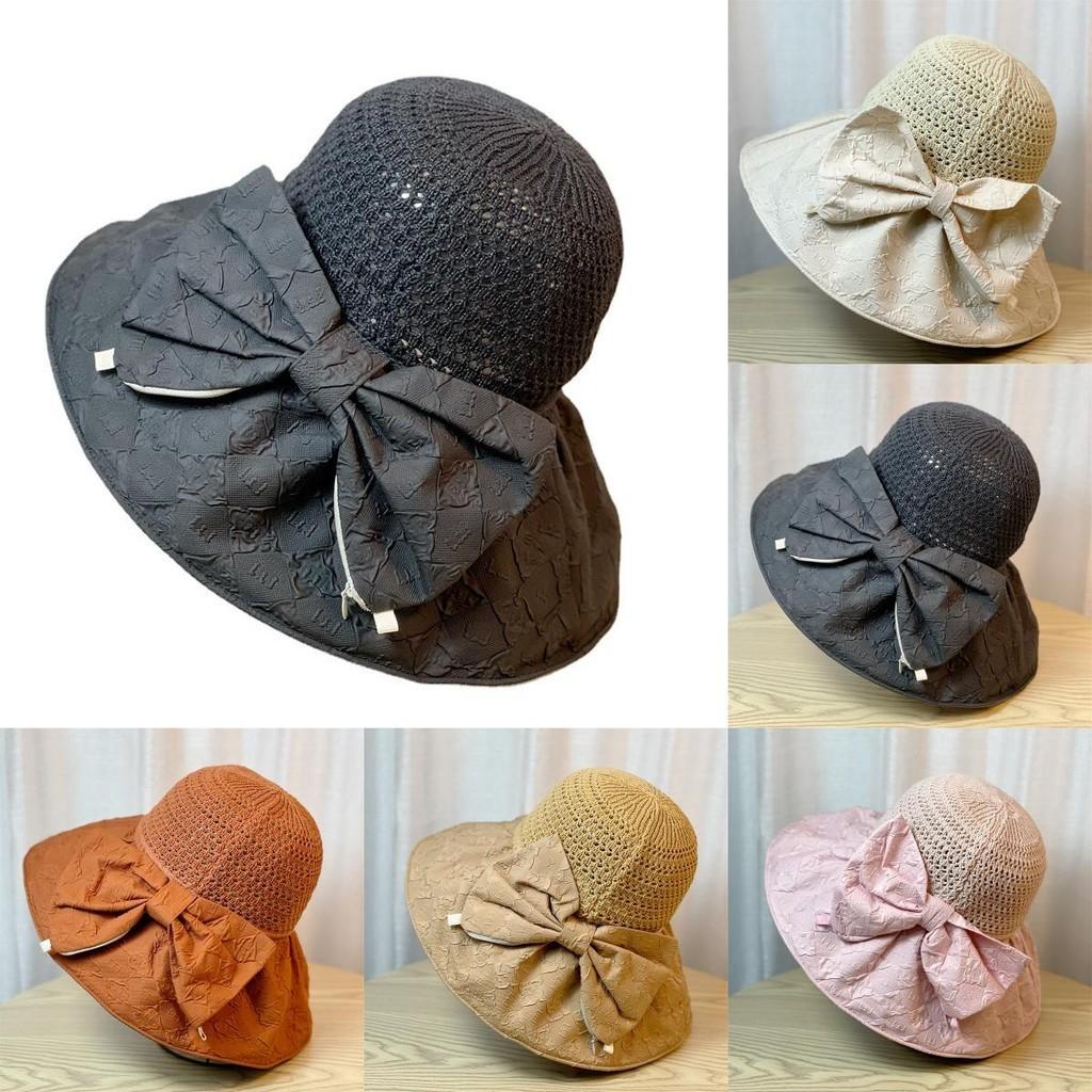 Stylish Round Top Sun Hat With Bow Tie Summer Beach Uv Protection Fisherman Hat