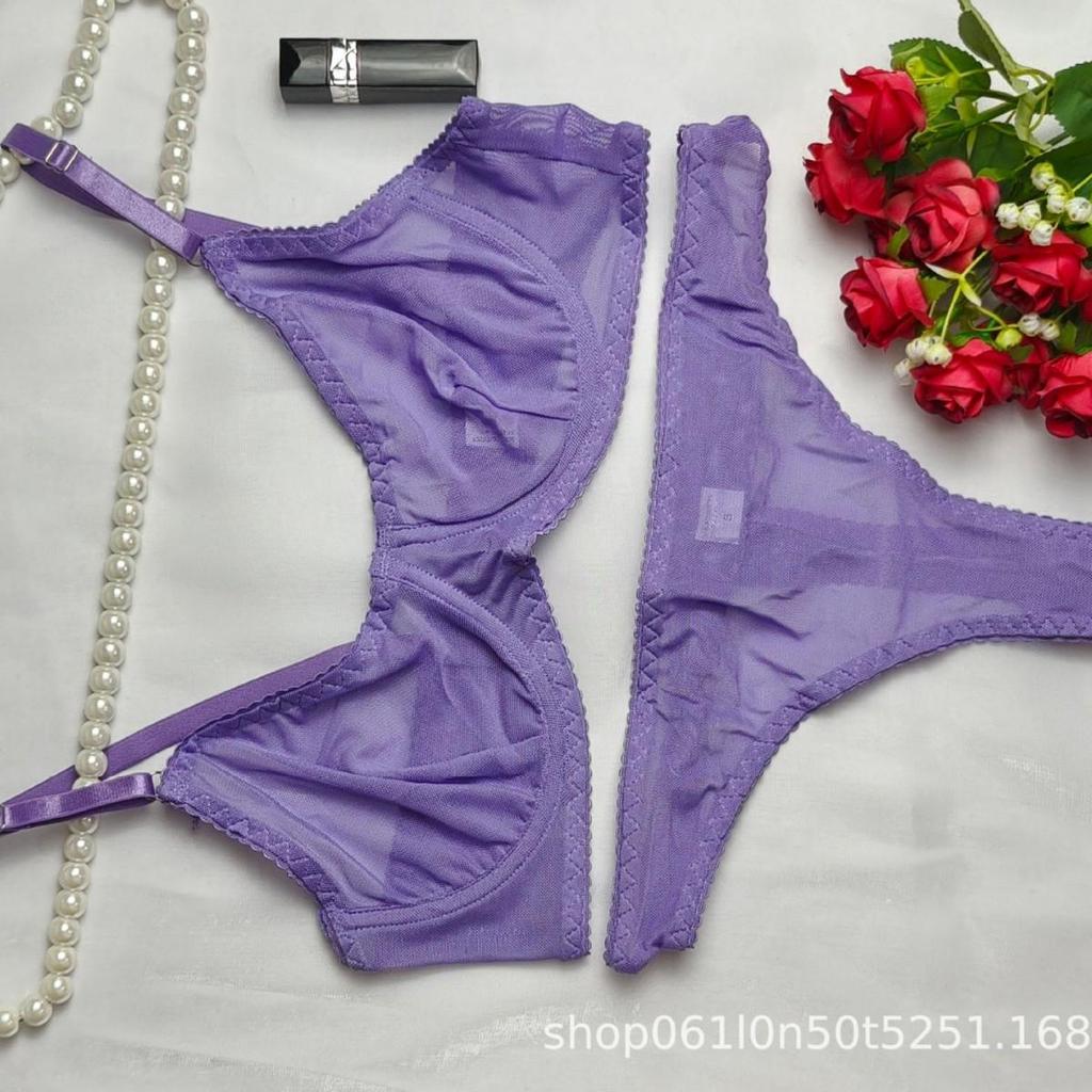 Sheer Mesh Bra & Thong Lingerie Set with Garter