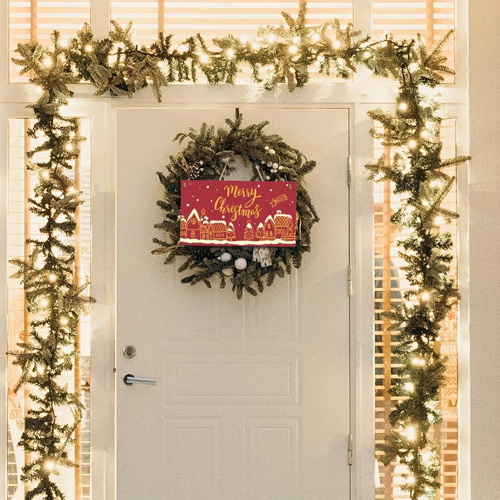 Christmas Wooden Wall Decor Sign 7.9x3.9 Inches Front Door Hanging Sign Holiday Home Decoration Supplies