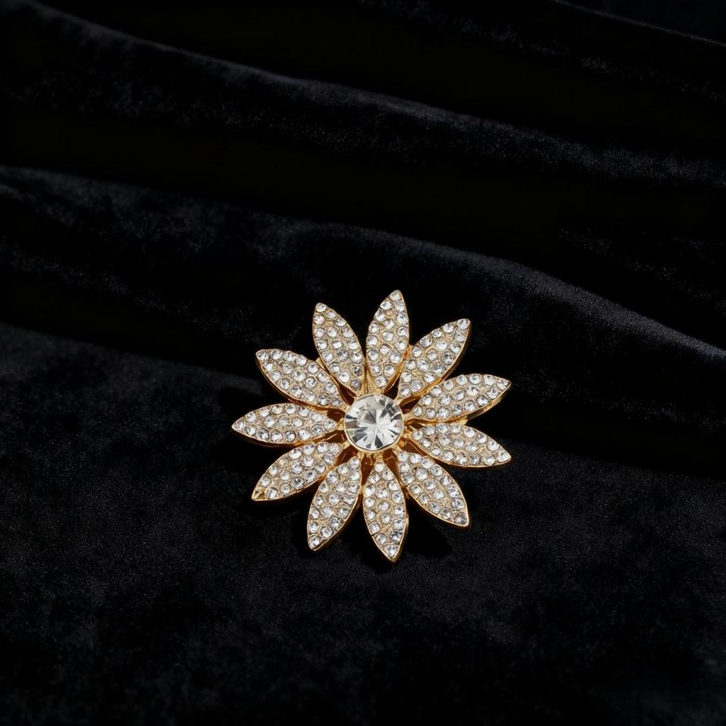 Elegant French Luxury Rhinestone Flower Brooch: High-End Fashion Pin for Suits