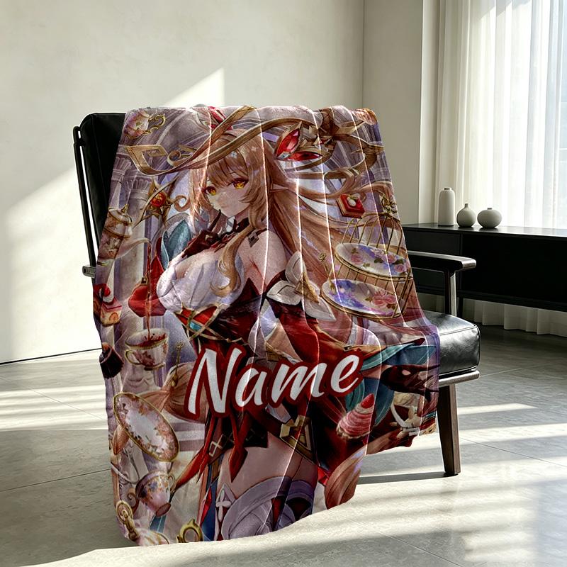 Personalizowany koc z nadrukiem Genshin Impact, Dekoracja domu, Sypialni, Sofy, Kempingu, Kanapy, Prezenty na Urodziny Boże Narodzenie