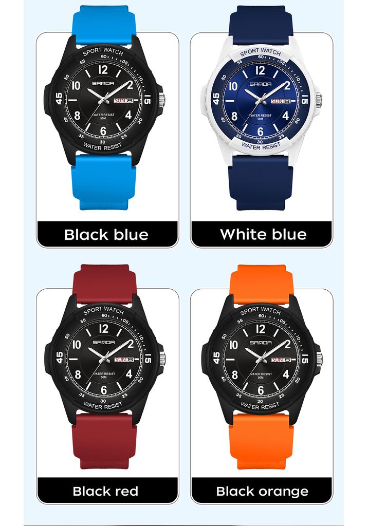 SANDA SD6358 Fashion Men's Quartz Watch Calendar Luminous Waterproof Silicone Strap Sports Student Watches for Man