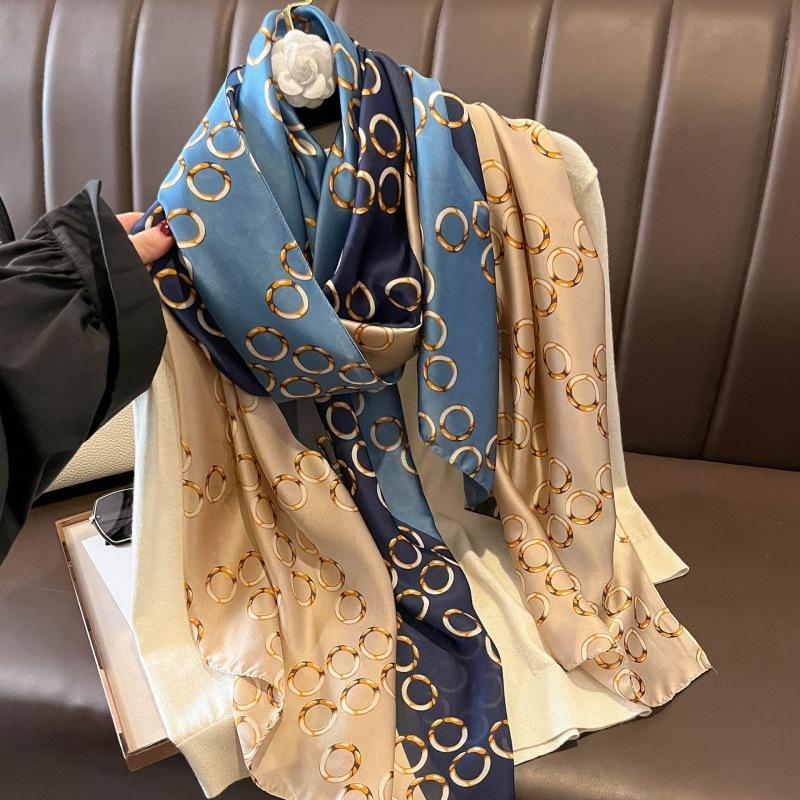 

New Spring and Summer Silk Scarf Female Imitation Oversized Shawl Neck Protection Sun Protection Yarn Headscarf Fashion Trend 180-90cm