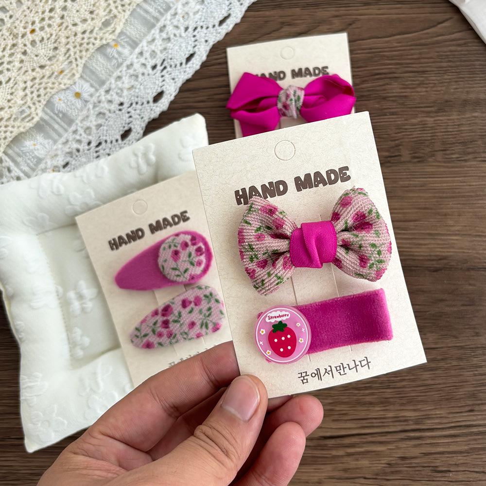 Korean Style Floral Bow Hair Clip for Girls - Bright Rose Red