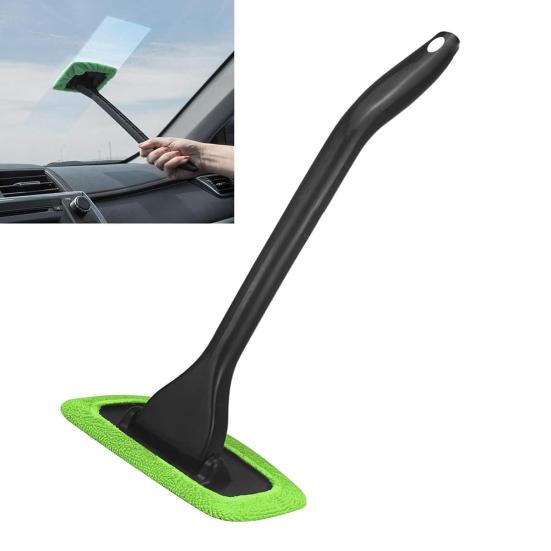 Windshield Cleaning Tool 16-inch Long Rod Window Wiper with 3 Microfiber Cloth Pads Auto Glass Cleaning Brushes Car Interior Cleaner Kit