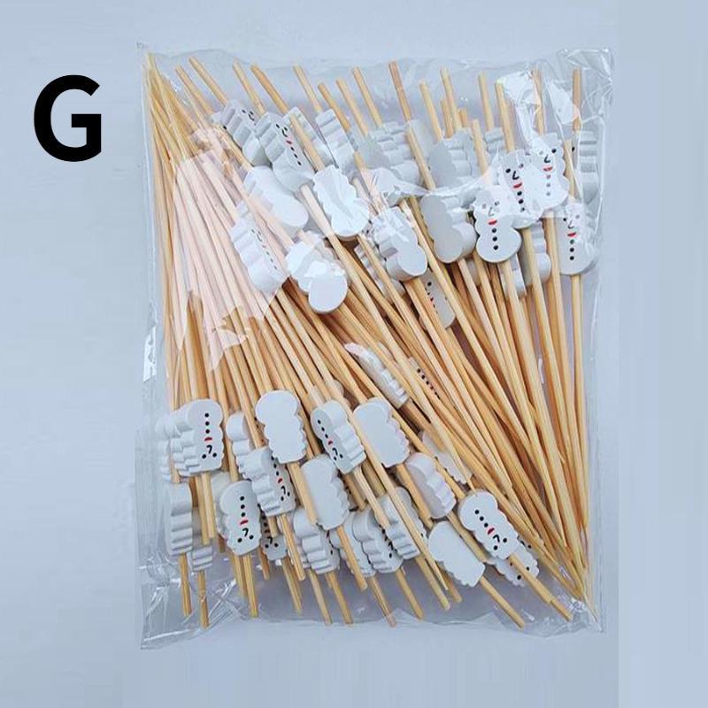 100Pcs Christmas Disposable Bamboo Skewers Food Picks Fruit Fork Christmas Party Cake Dessert Salad Sticks Toothpick Skewer