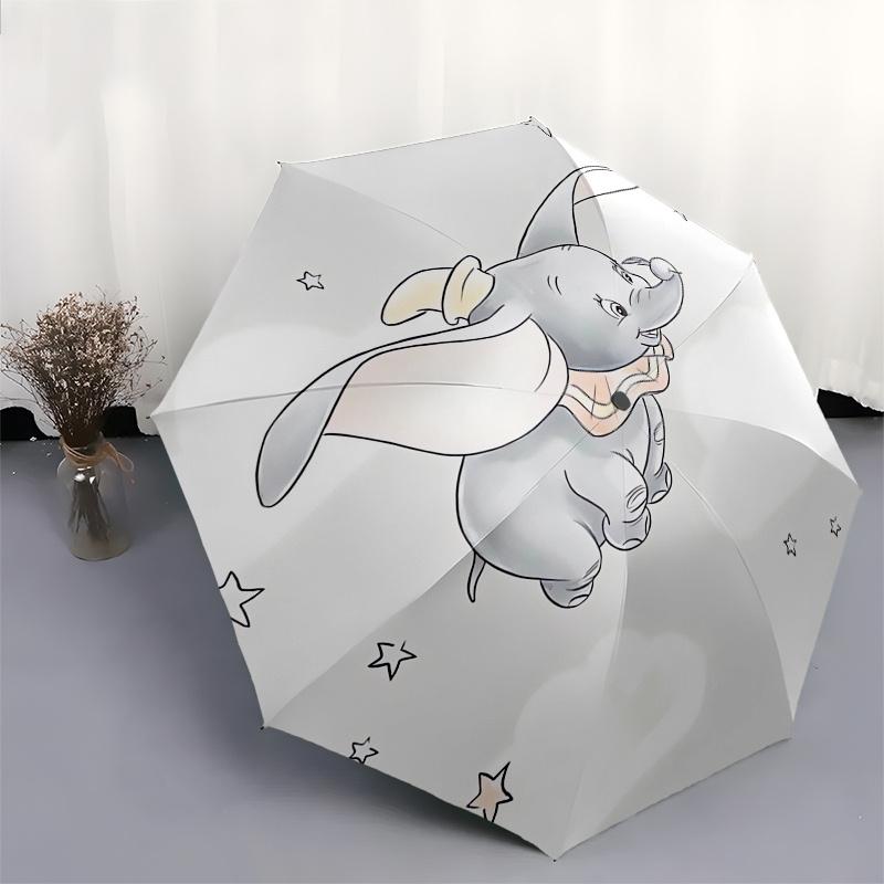 Dumbo Theme Automatic Compact Folding Cute Umbrella - Portable and Durable, 8-Bone Iron Umbrella for All Weather0707078