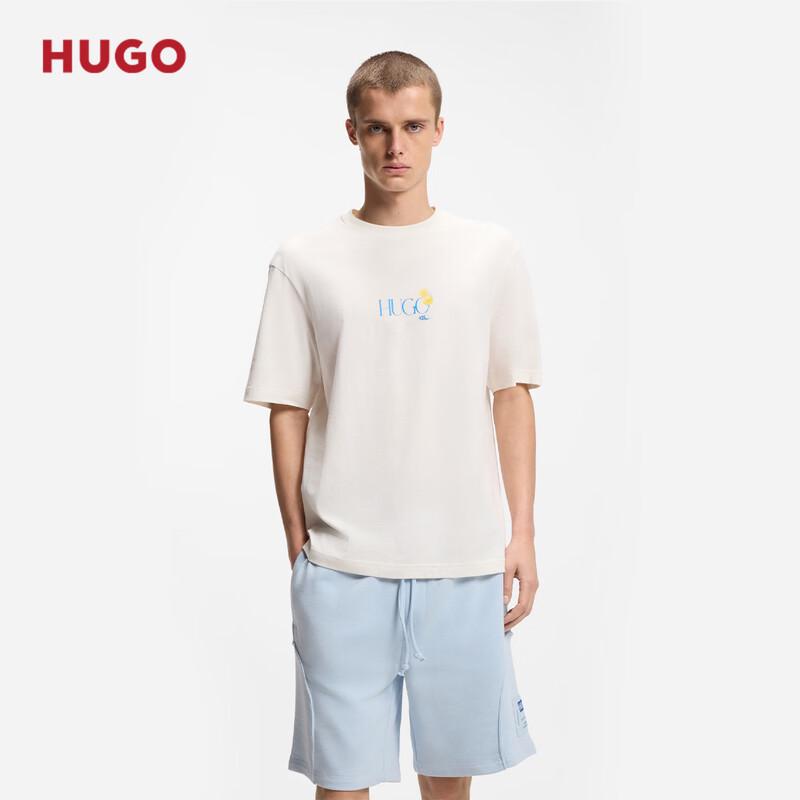 

Мужская летняя хлопковая футболка HUGO с художественным принтом L