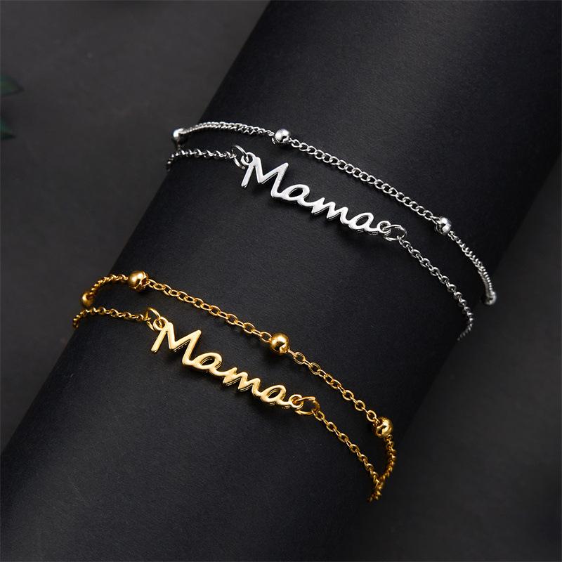 Simple Letter Mama Charm Bracelet for Women Metal 3 Colors Double Layer Chain Bangle Fashion Zircon Mother Day Wrist Gift