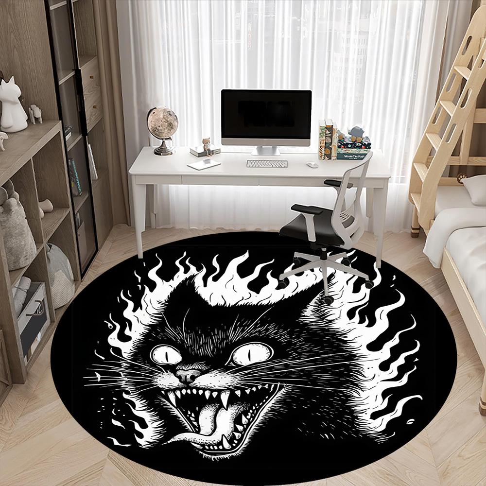1pc FlamingFeline Office Round Area Rug, Under Office Chairs Bedroom Living Room Home Decor, Room Deco, Available In Various Sizes