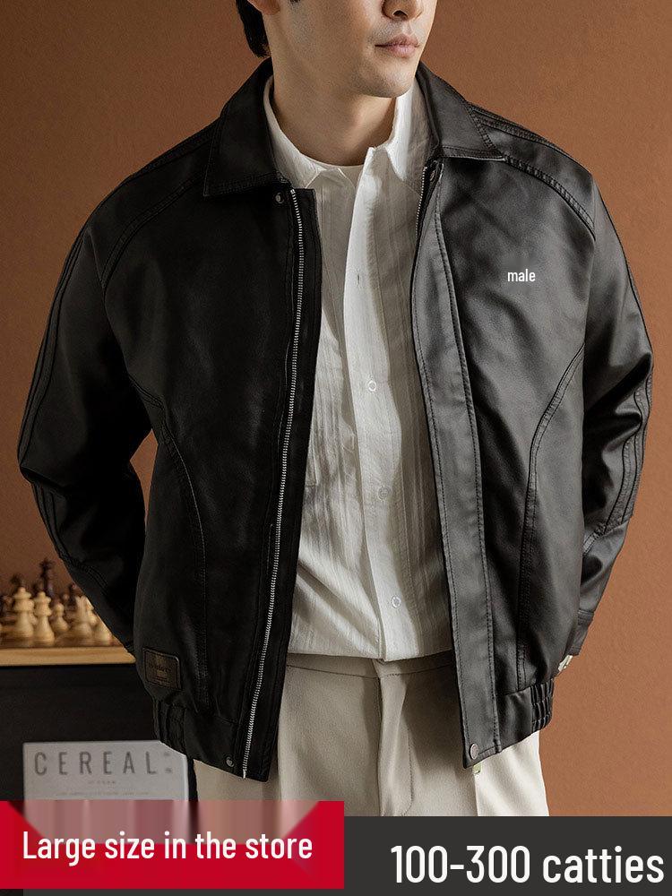 Spring & Autumn Men's Trendy PU Leather Motorcycle Jacket: Handsome, Casual, Loose Fit, Plus Size
