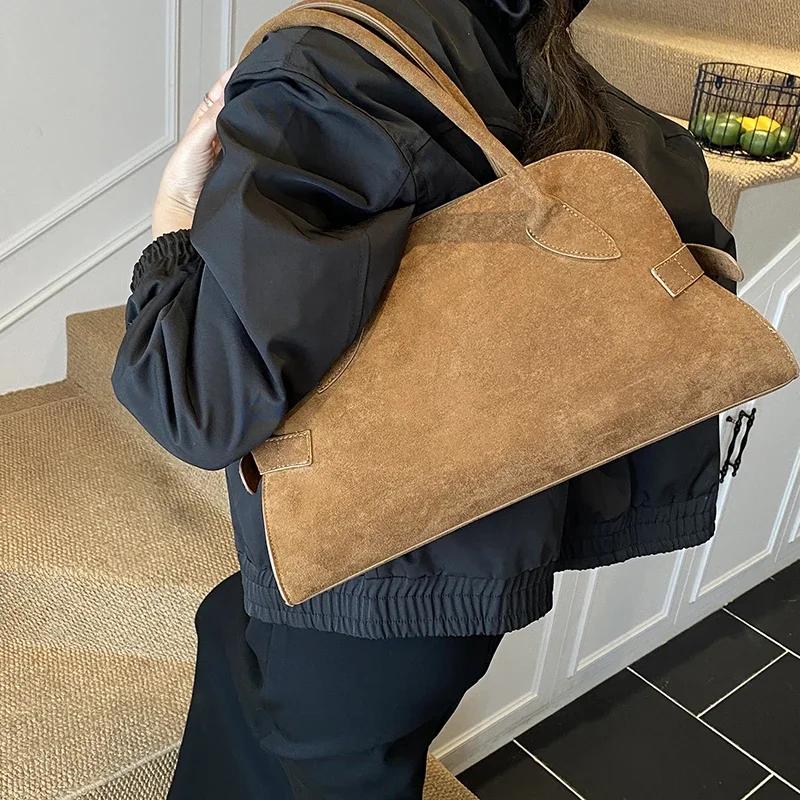 Fashion Large Capacity Solid Casual Faux Suede Shoulder Bags 2025 Hot Sale Simple Versatile Commute Top-Handle Bags for Women