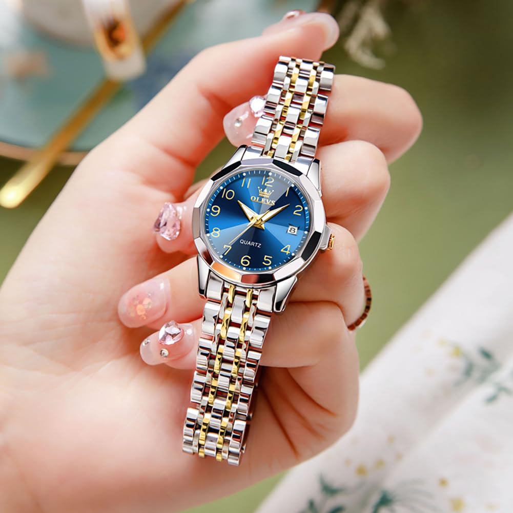 OLEVS Women's Watch Japanese Quartz Stainless Steel Band Classic Dial Luminous Function 30M Waterproof Business Ladies Watch Popular Stylish Cute Gift