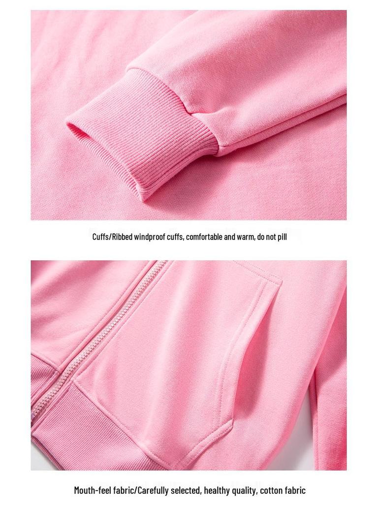 Unisex Langarm Kapuzen-Cardigan mit Reißverschluss und Print-Logo - Einfarbiger Workwear-Stil für Frühling und Herbst