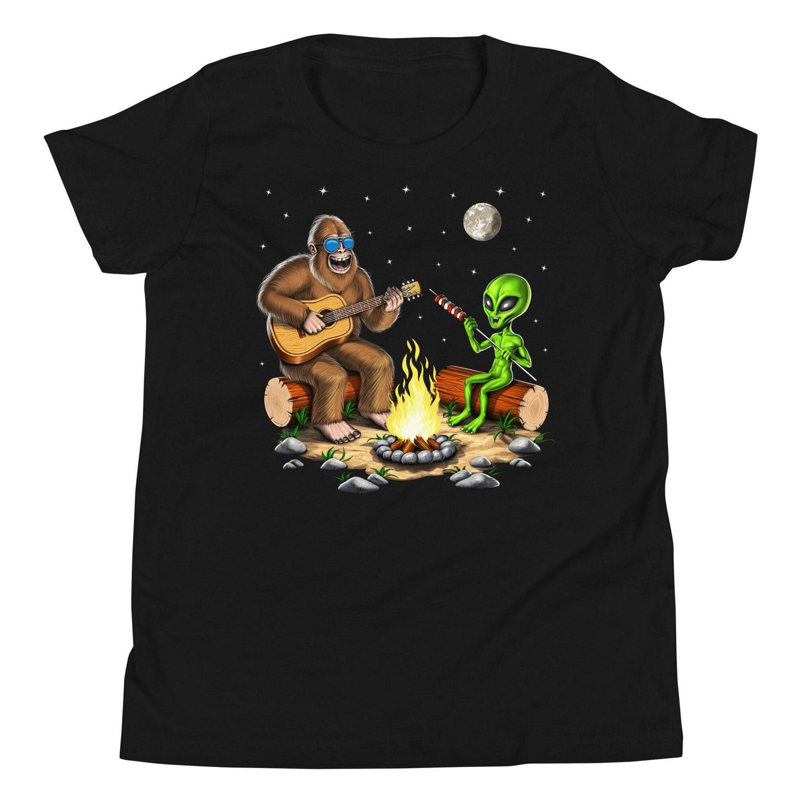 Bigfoot Alien Camping Kids T-Shirt, Forest Hiking Boys Shirt, Cryptozoology Shirt, Cryptid Creatures Tee, Cryptids Clothes, Bigfoot Clothing 110