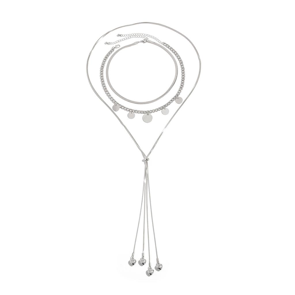 Cold Wind Snake Bone Chain Long Necklace, Sweet Wind Metal Disc Collarbone Chain Necklace Decoration For Women