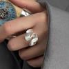 925 Silver Geometric Wave Opening Rings For Women Minimalist Irregular Adjustable Statement Jewelry Luxury Party Gift