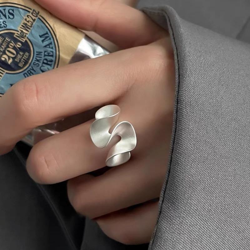 925 Silver Geometric Wave Opening Rings For Women Minimalist Irregular Adjustable Statement Jewelry Luxury Party Gift