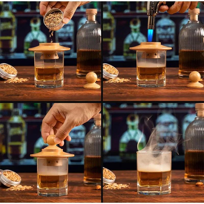 Prémiová sada pro uzení whiskey koktejlů se 6 druhy dřevěných štěpků a kovovými filtry Rychlý oxidační provzdušňovač Barová sada nástrojů Whiskey příslušenství