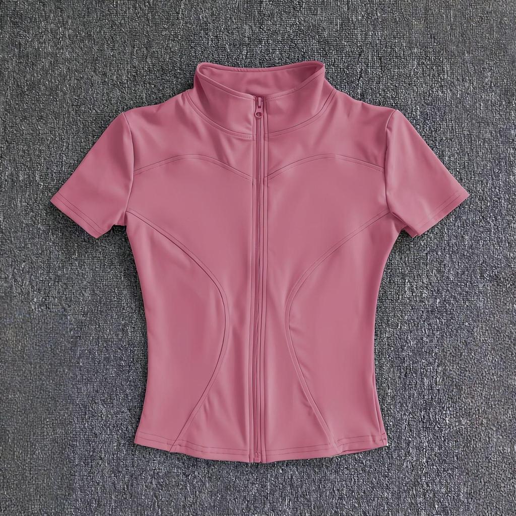 Camiseta de Yoga de Verano con Cremallera para Mujer - Manga Corta, Ajuste Ceñido, Ideal para Correr, Pilates y Fitness