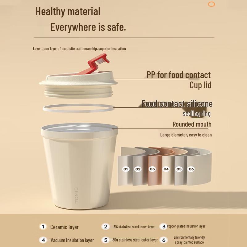 TOMIC Ceramic Lined Insulated Portable Coffee Mug