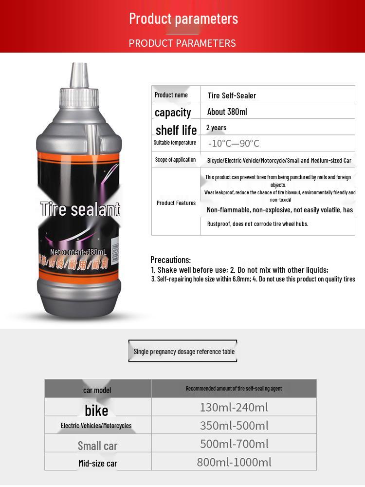 Selbstdichtende Reifenreparaturflüssigkeit für Elektrofahrzeuge, Motorräder und Fahrräder